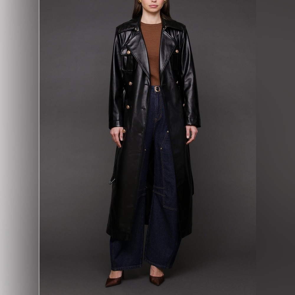 Avec Les Filles Black Leather Trench Coat